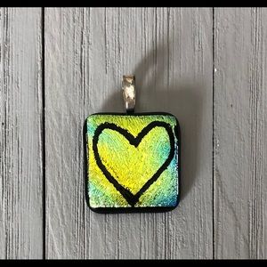 Yellow & Green Dichroic Pendant Silver Plated Bail